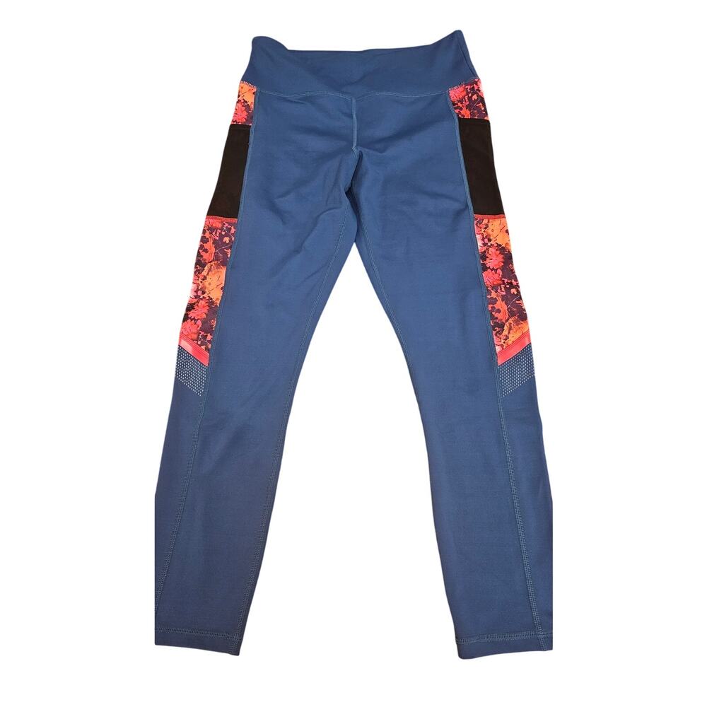 Zyia‎ Light 'n tight teal with pink floral size 8-10 leggings